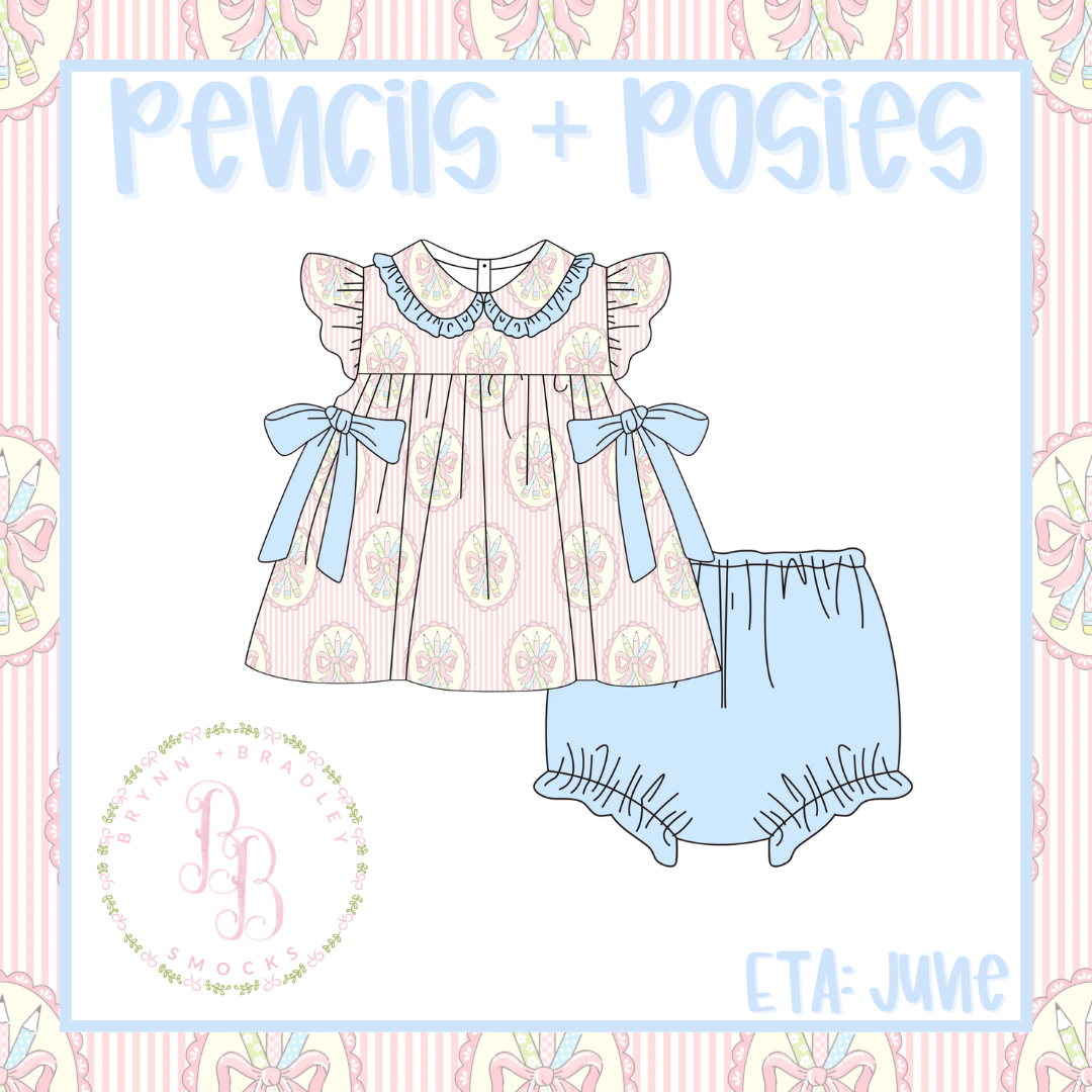 RTS: Pencils + Posies Girl Diaper Set