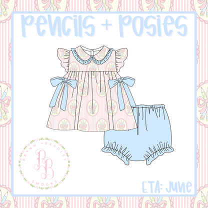 RTS: Pencils + Posies Girl Diaper Set