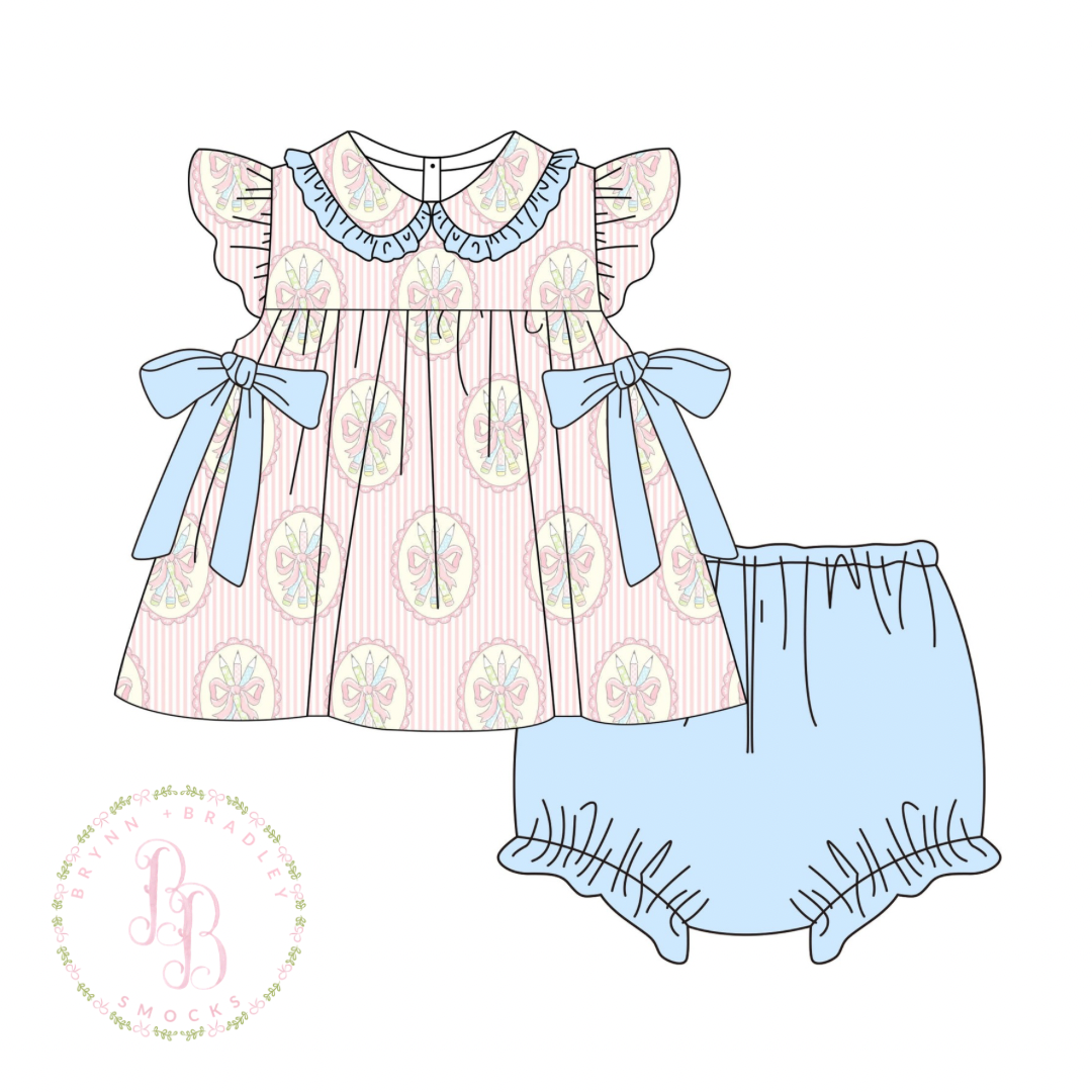 RTS: Pencils + Posies Girl Diaper Set