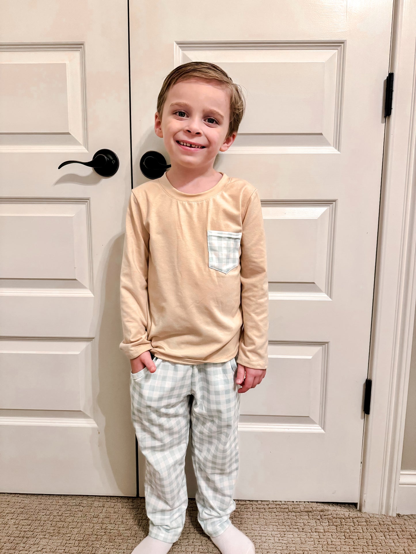 Boy’s Gingham Lounge Pants Set