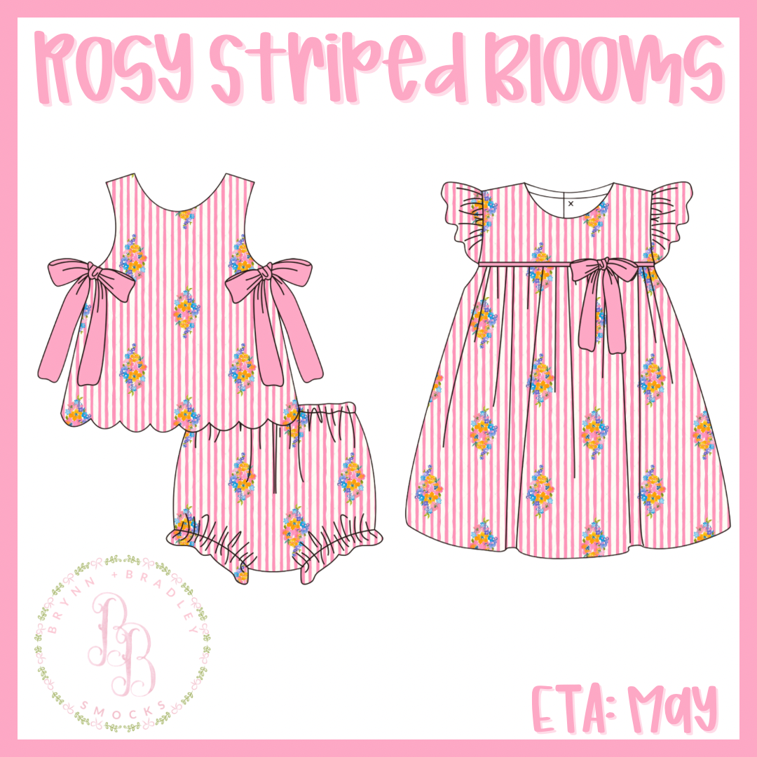 RTS: Girl’s Rosy Striped Blooms Diaper Set