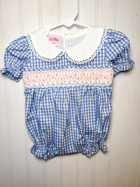 Girl’s Blue Smocked Pearl Bubble