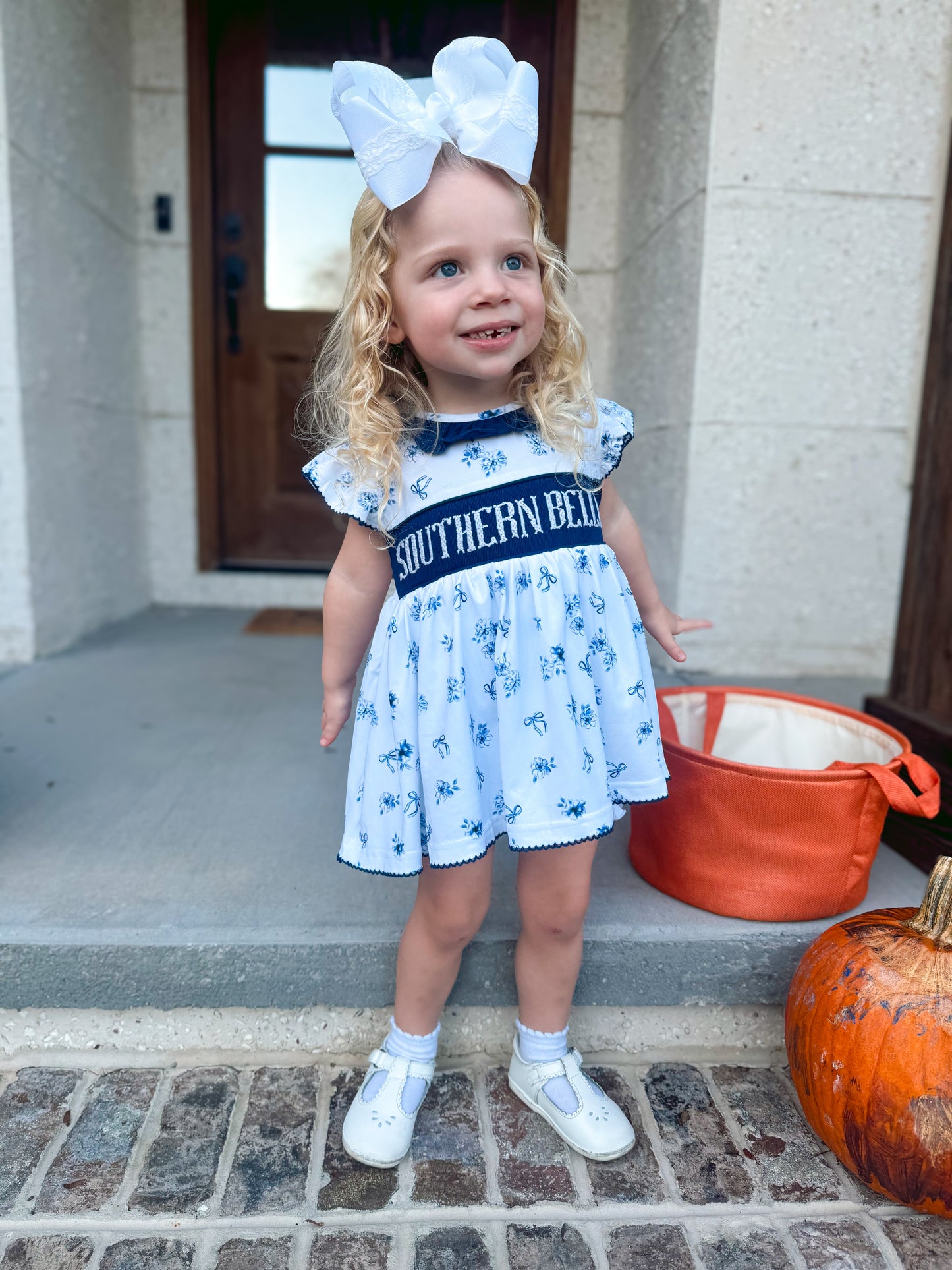 RTS: Navy Bows + Blooms Girl Skirted Bubble - “SOUTHERN BELLE” 9m