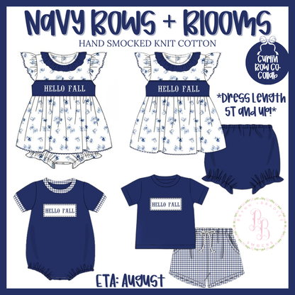 RTS: Navy Bows + Blooms Girl Skirted Bubble - “SOUTHERN BELLE” 9m