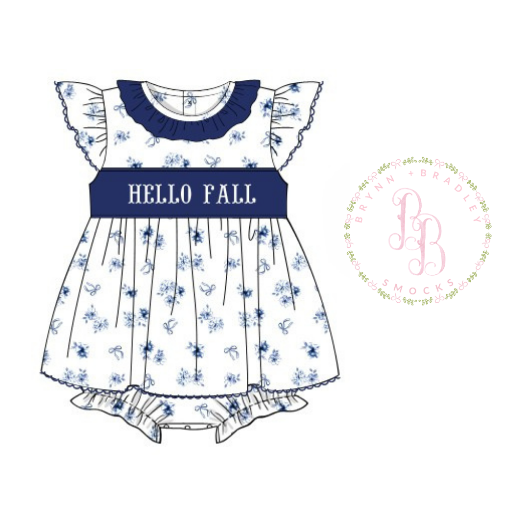 RTS: Navy Bows + Blooms Girl Skirted Bubble - “SOUTHERN BELLE” 9m