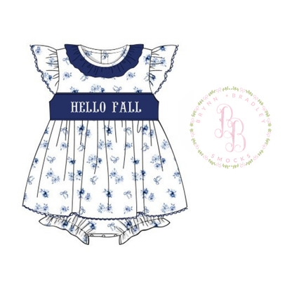 RTS: Navy Bows + Blooms Girl Skirted Bubble - “SOUTHERN BELLE” 9m