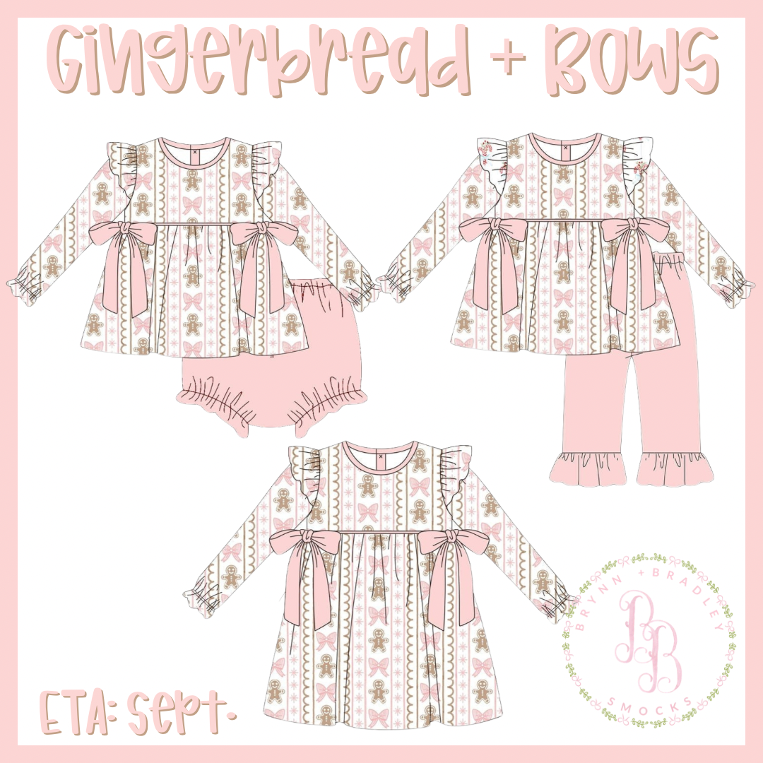 RTS: Gingerbread + Bows Girl Pants Set