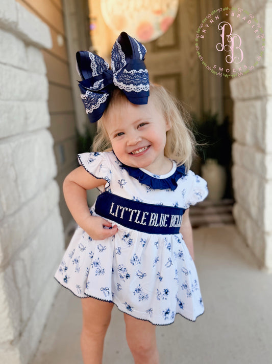 PO28: Navy Bows + Blooms Girl Skirted Bubble