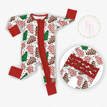 RTS: Christmas Tree Cakes Bamboo Ruffle Zippy