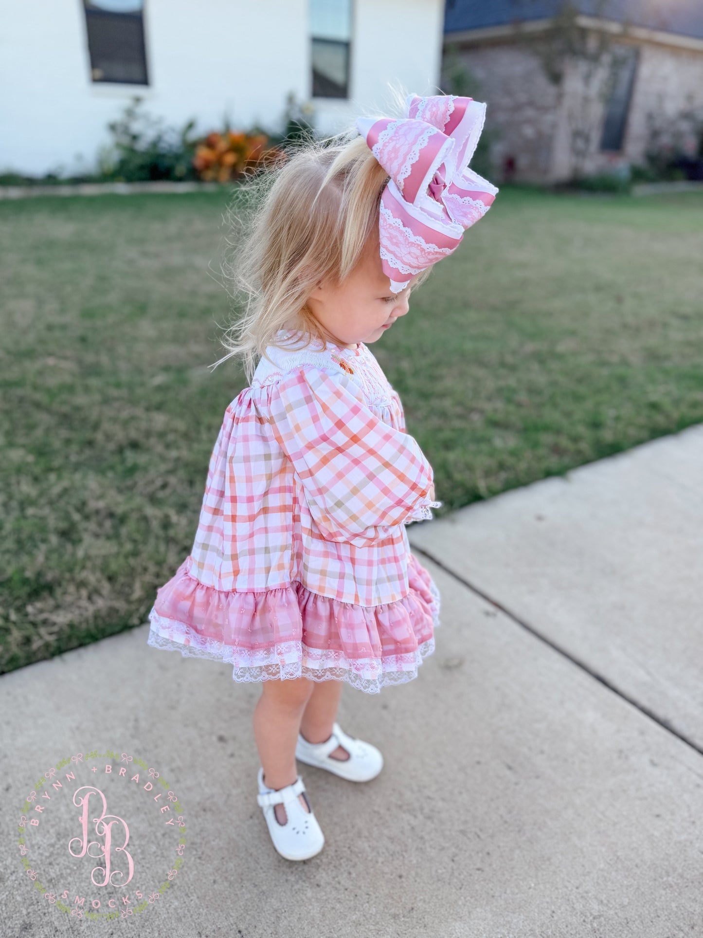 RTS: Plaid Smocked Turkeys Girl Skirted Bubble
