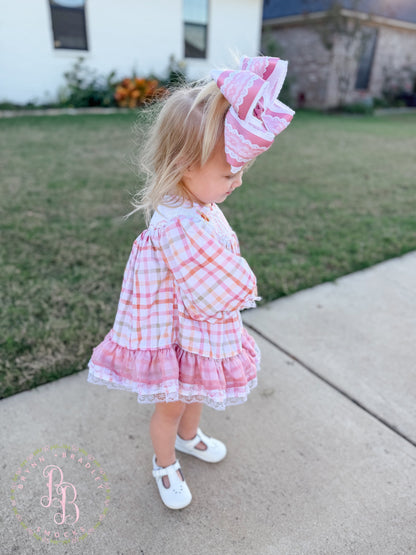 RTS: Plaid Smocked Turkeys Girl Skirted Bubble