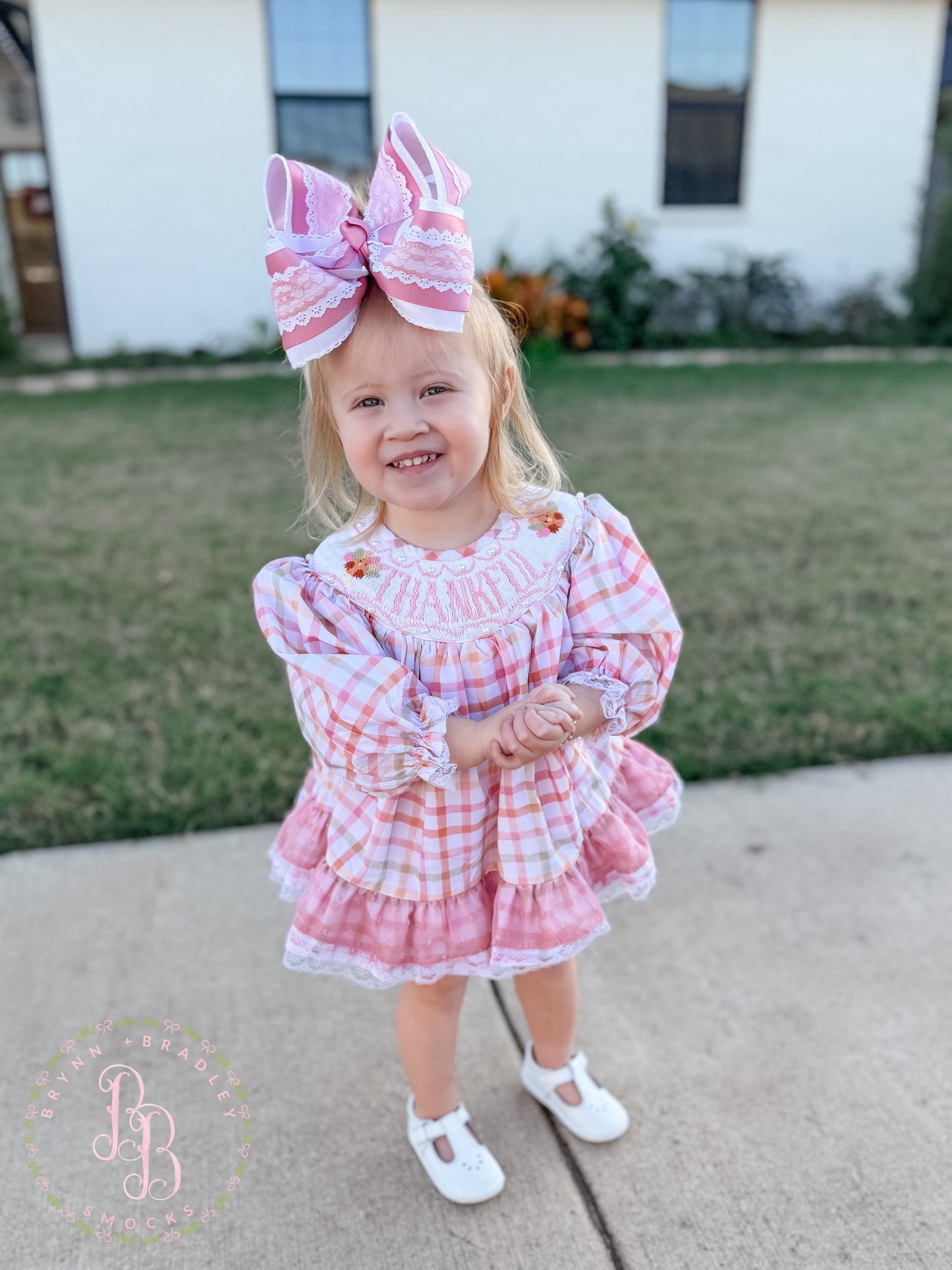 RTS: Plaid Smocked Turkeys Girl Skirted Bubble