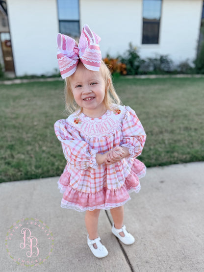 RTS: Plaid Smocked Turkeys Girl Skirted Bubble