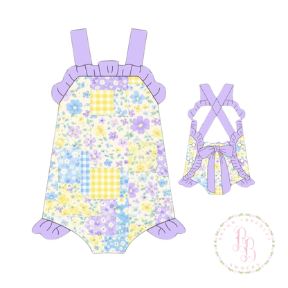 RTS: Purple Patchwork Girl Sunsuit