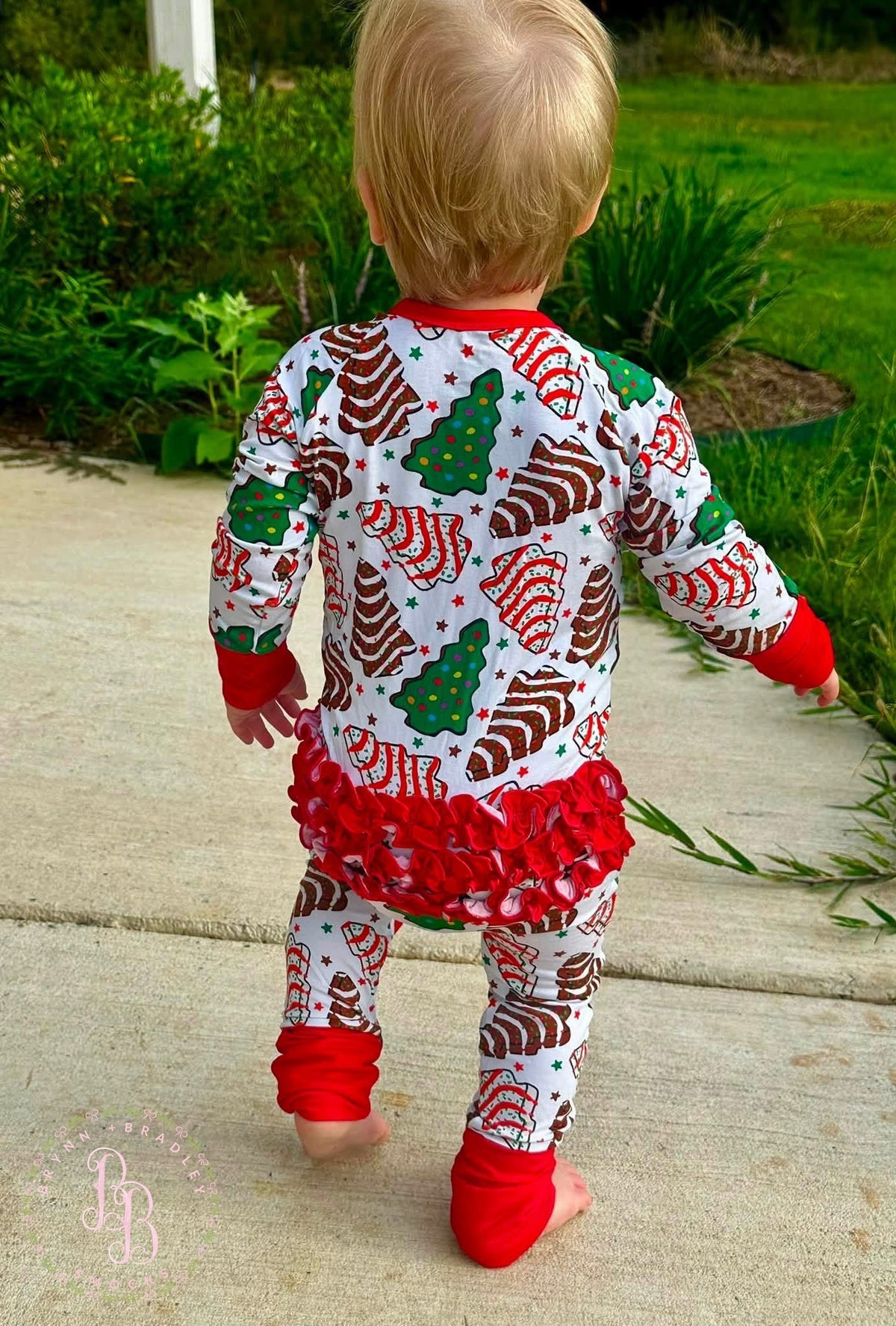 RTS: Christmas Tree Cakes Bamboo Ruffle Zippy