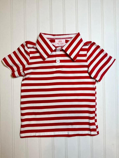 RTS: Boy’s Red/White Striped Polo Shirt