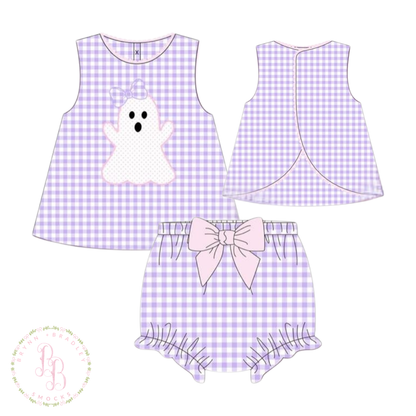 RTS: Gingham Ghosts Girl Diaper Set