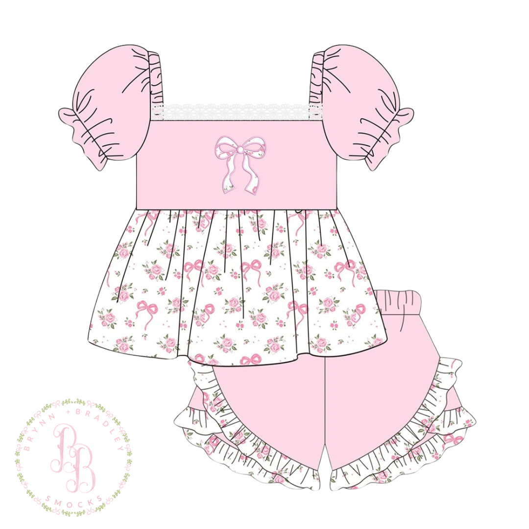 RTS: Roses + Bows Girl Shorts Set