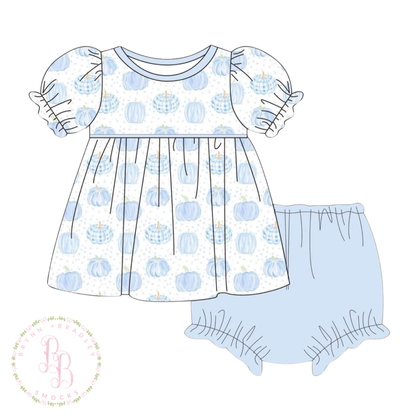 RTS: Blue Bitty Dot Pumpkins Girl Diaper Set