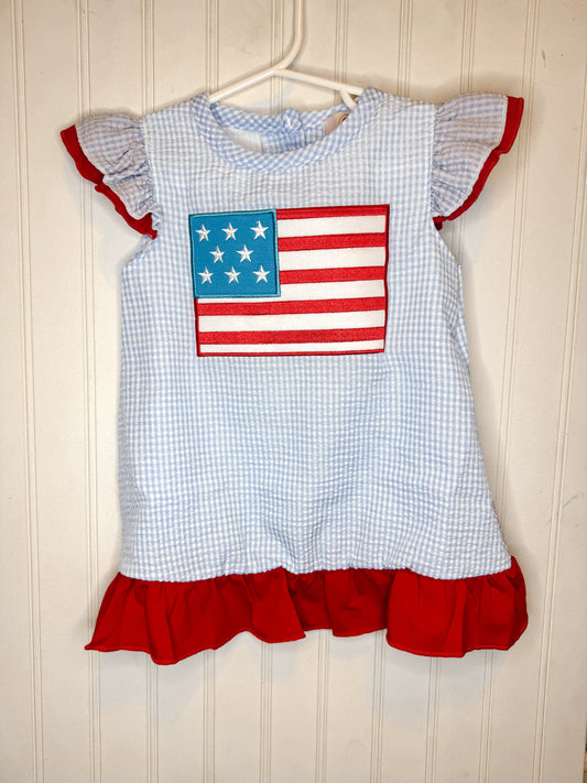 Girl’s Seersucker Flag Appliqué Dress