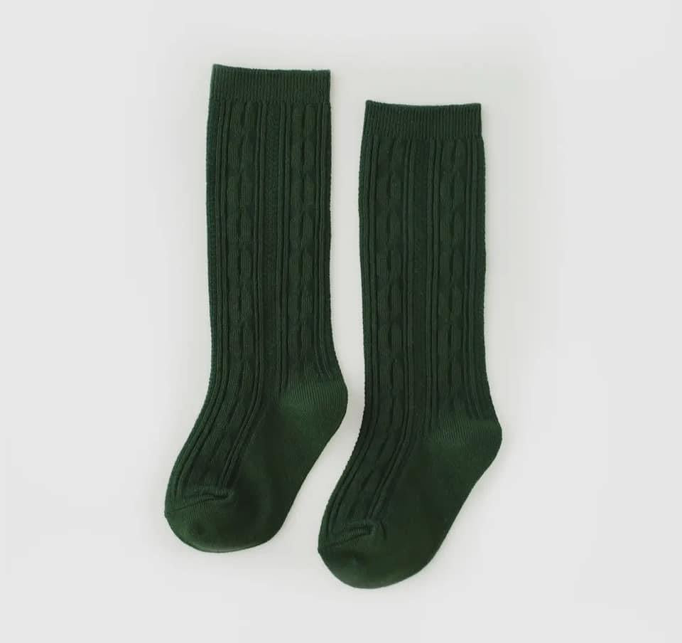 Little Stocking Co. Forest Green Cable Knit Knee High Socks