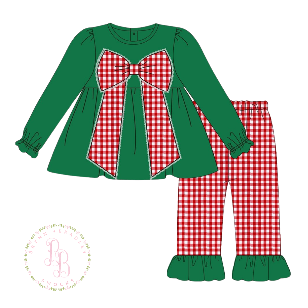 RTS: Classic Gingham Christmas Girl Pants Set