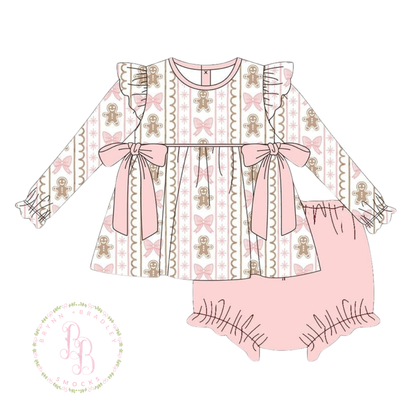 RTS: Gingerbread + Bows Girl Diaper Set