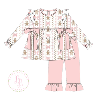 RTS: Gingerbread + Bows Girl Pants Set