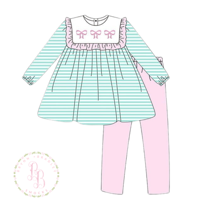 RTS: Striped Bow Trio Girl Pants Set