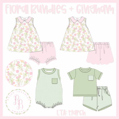 RTS: Girl’s Floral Bundles + Gingham Diaper Set