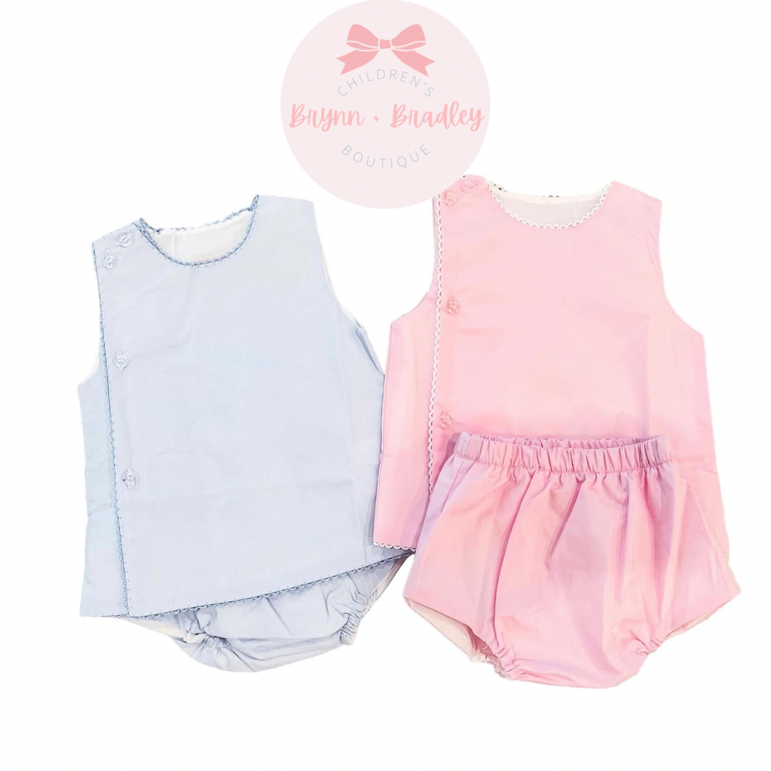 Picot Trim Diaper Set- Pink