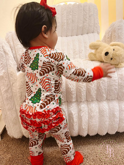 RTS: Christmas Tree Cakes Bamboo Ruffle Zippy