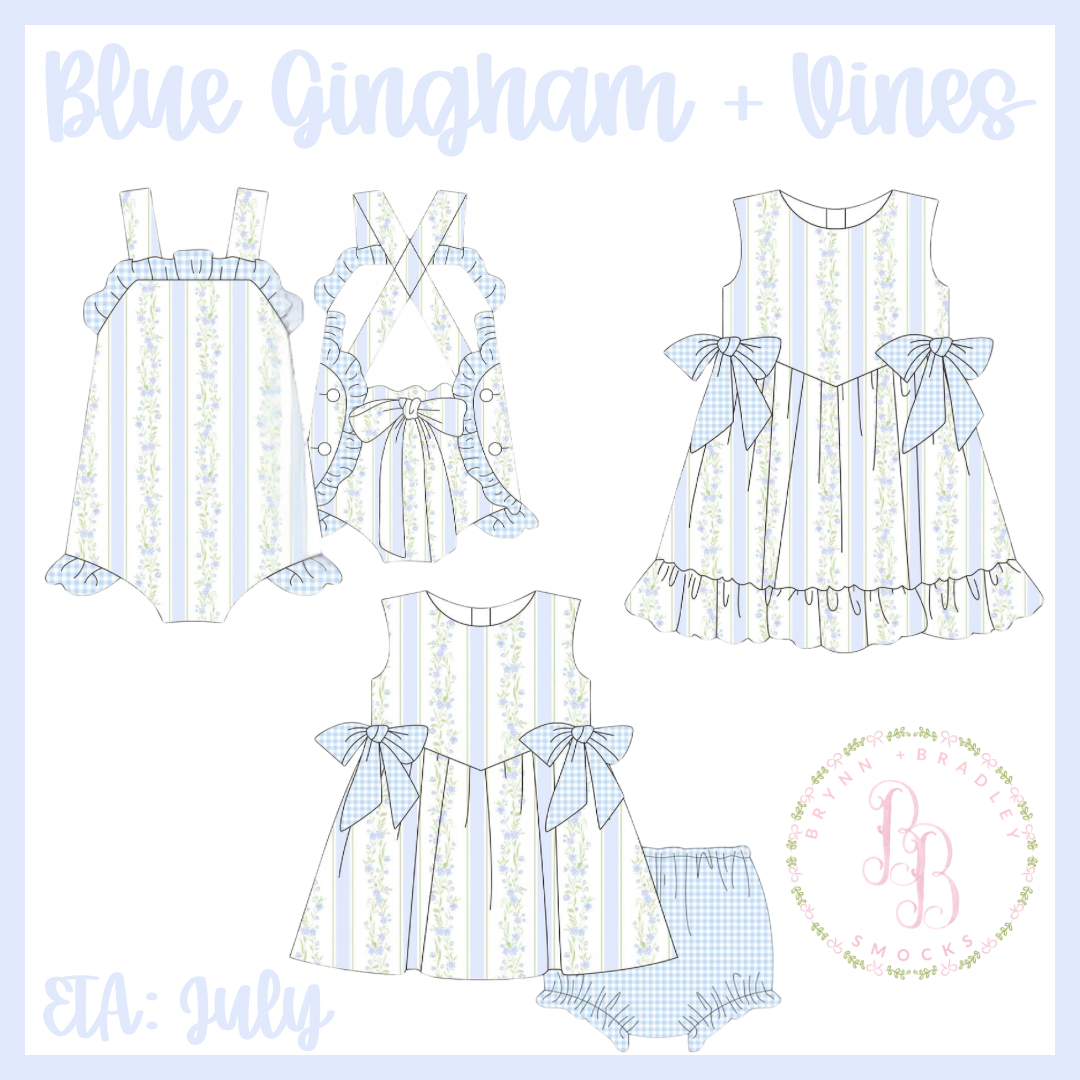 RTS: Blue Gingham + Vines Girl Diaper Set