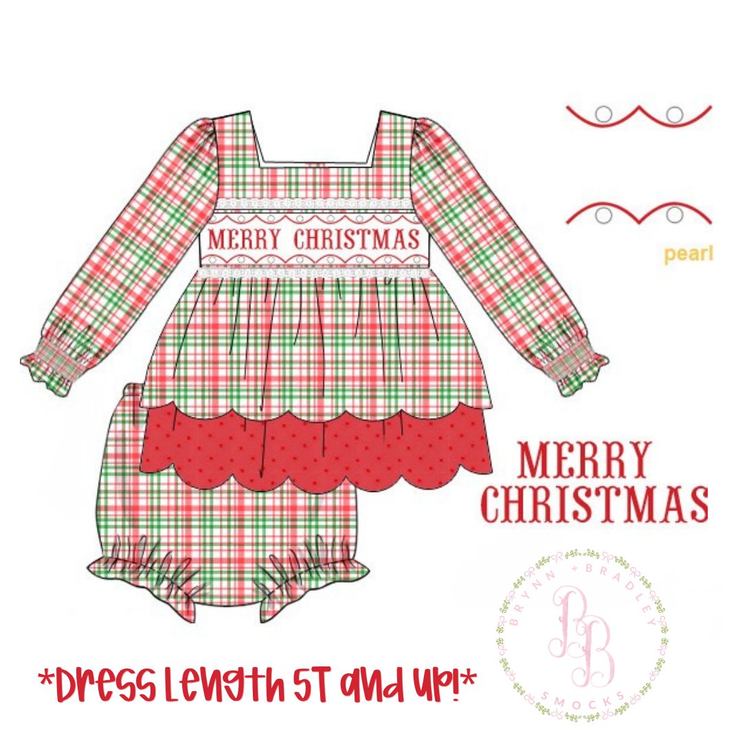 PO29: Holiday Plaid + Pearls Girl Diaper Set + Dress