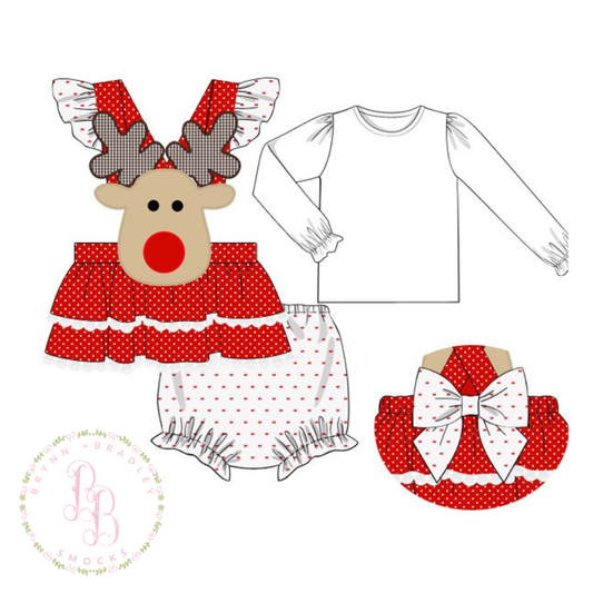 PO29: Red Nosed Reindeer Girl Diaper Set