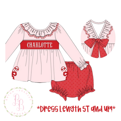 PO29: Candy Cane Lane Girl Diaper Set + Dress