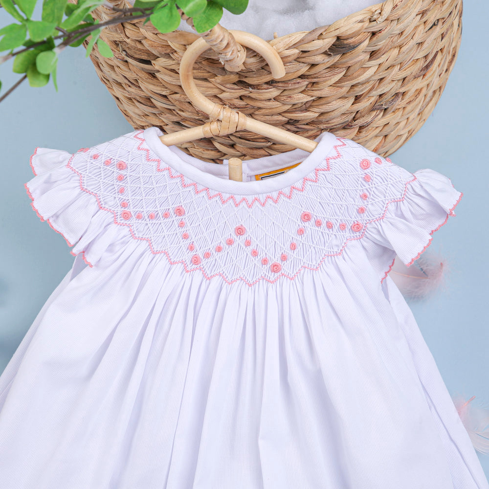 Girl’s Tiny Flower Smocked Bishop Dress